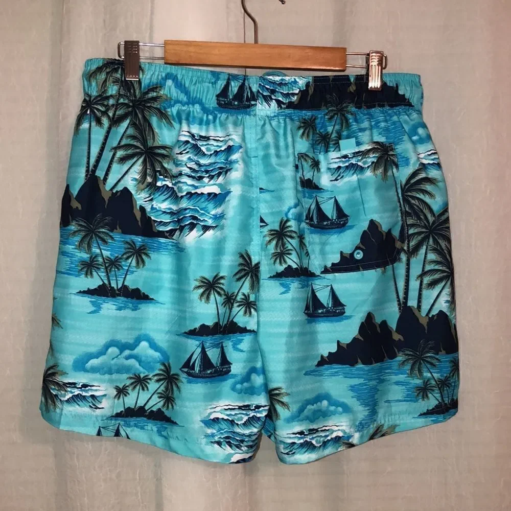 George L Tropical Teal Navy Swim Trunks
